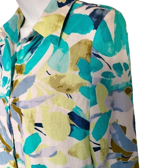 (331)Cathy Daniels Women's Linen Blend Floral Print Button down Shirt size Small - Picture 1 of 6